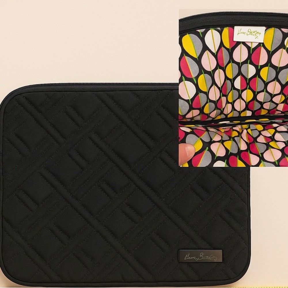 Vera Bradley Black Quilted Sleeve with Pink and Yellow Leaf Pattern